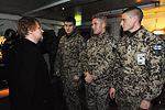  President Halonen meeting Finnish peacekeepers in the mess hall at Camp Northern Lights and hearing about the experiences of the Jaeger platoon in Afghanistan. The President pointed out this was her first time in the country.
            Elina Katajamäki/Finnish Defence Forces
